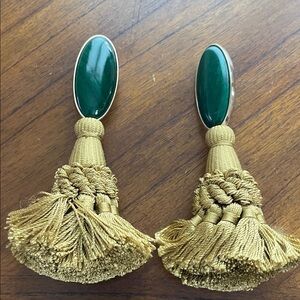 Elegant Green and Gold Tassel Earrings